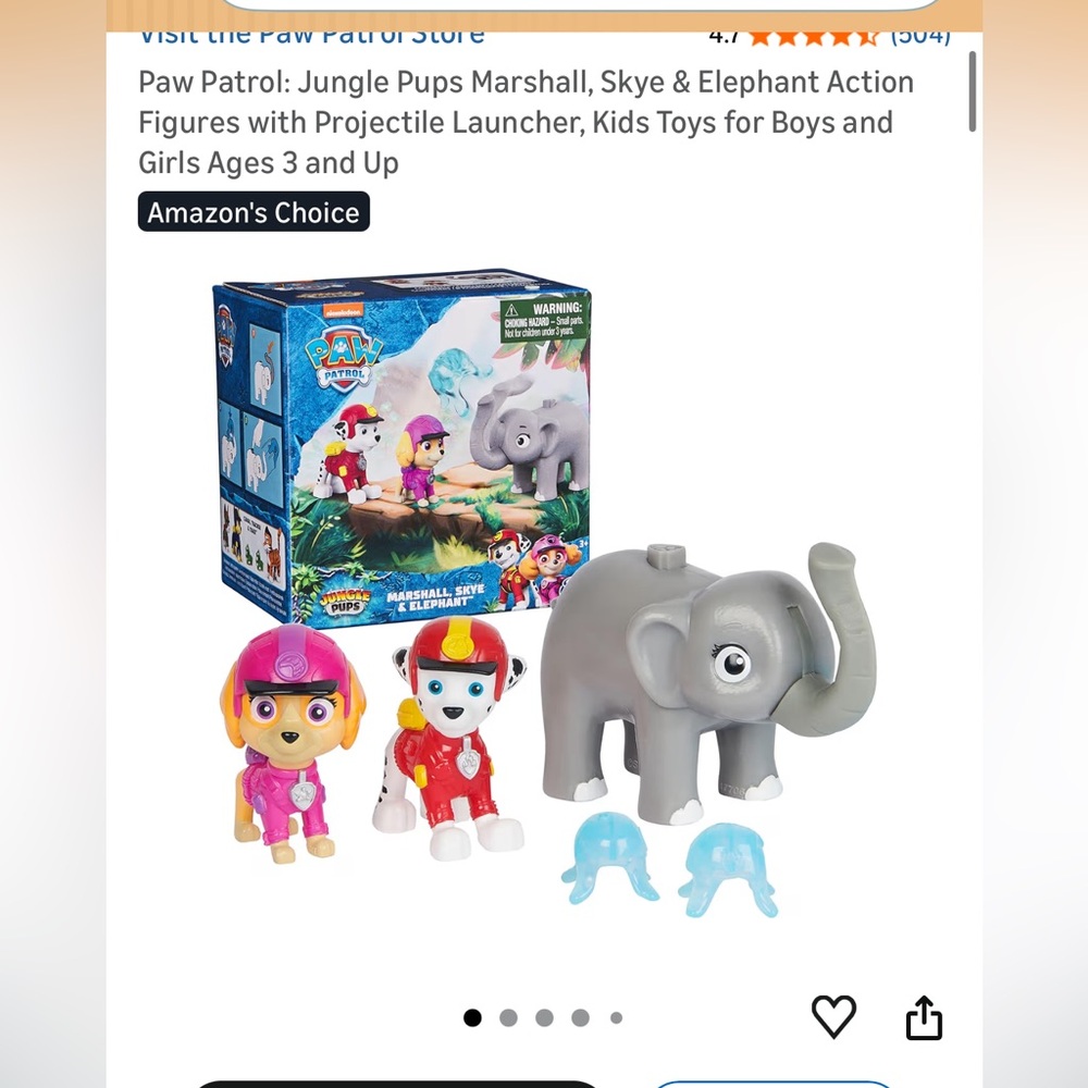 Paw Patrol: Jungle Pups Marshall, Skye, & Elephant, Projectile Launcher